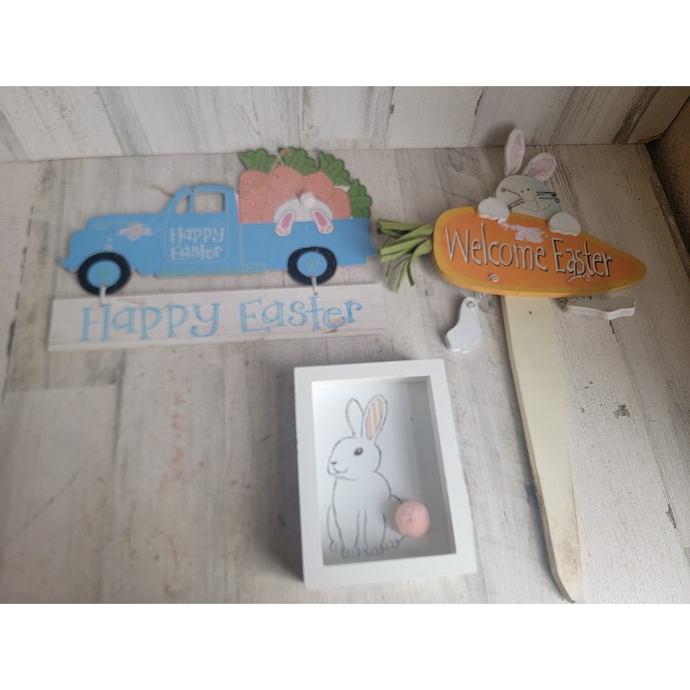 Easter sign bunny set carrot rabbit shadow box truck home decor spring